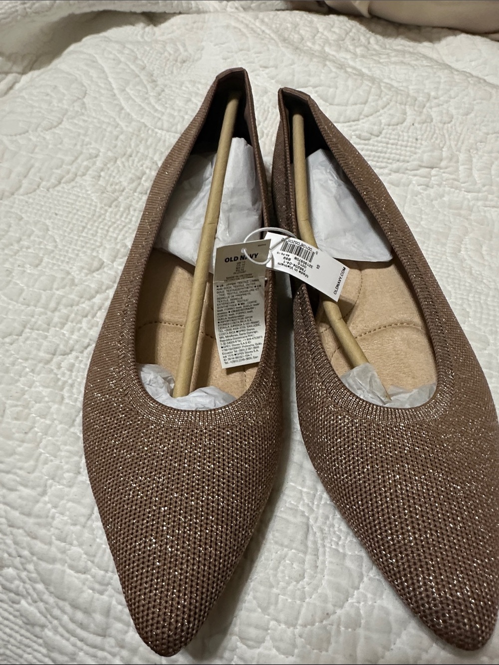 Size 10 Old Navy Rose Gold Sparkle Pointed Ballet Flats